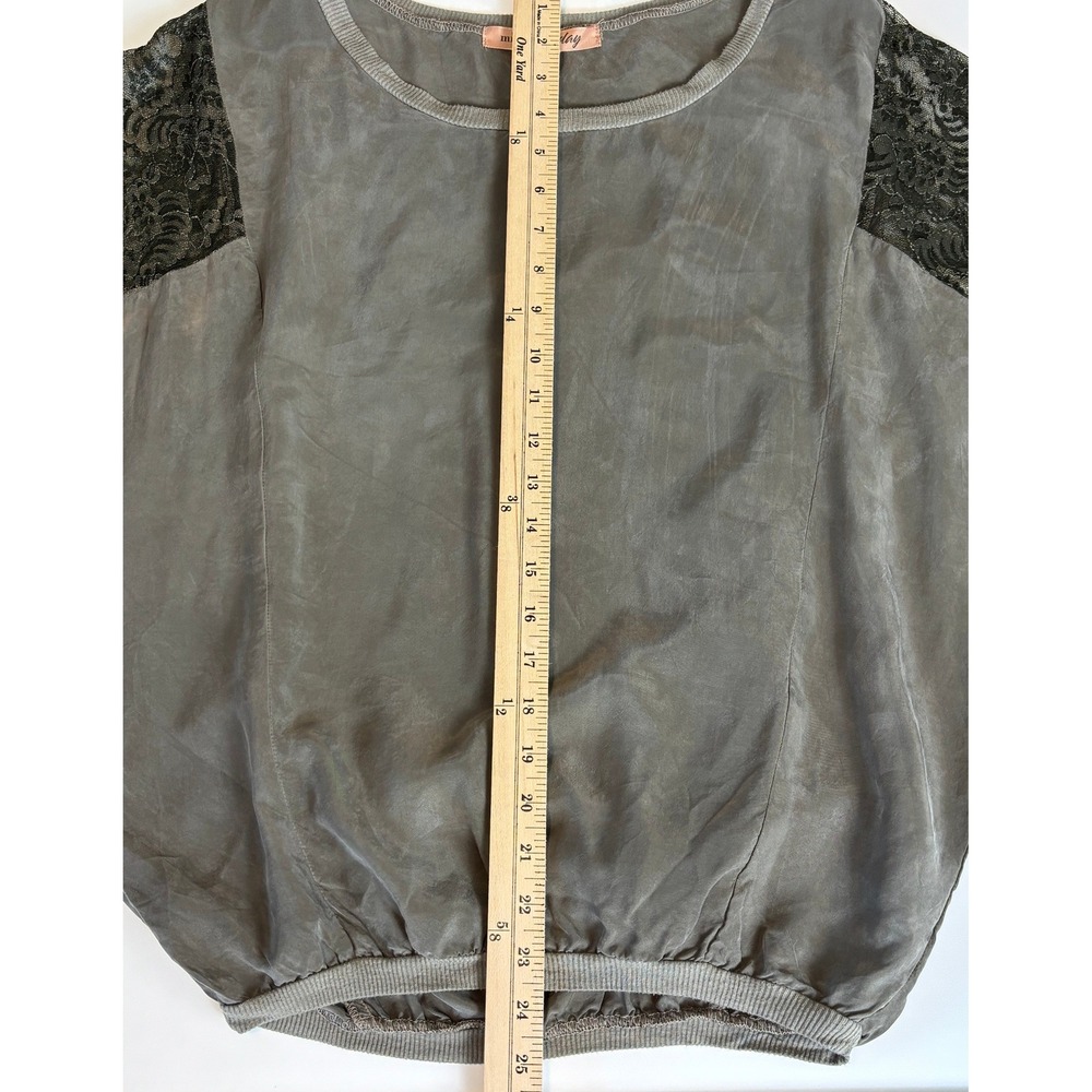 Miss‎ Ferriday Taupe Silk Blouse Lace Sleeves Mixed Media Romantic Top - Picture 9 of 9